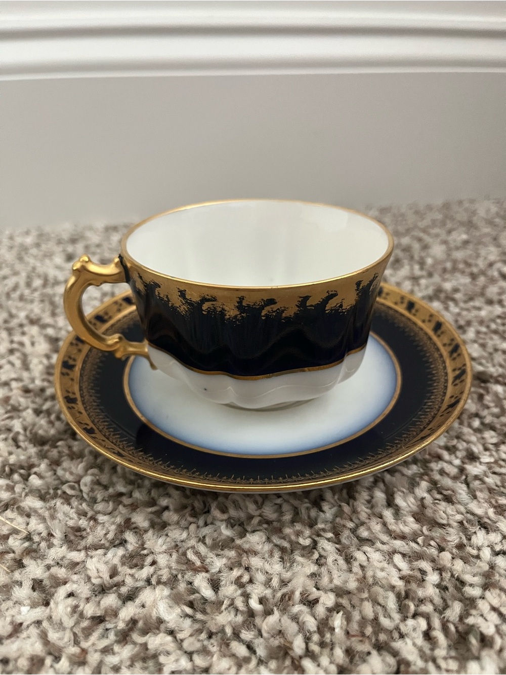 1800s Clark Adam’s & Clark Colbalt and Gold Porcelain Teacup and Saucer